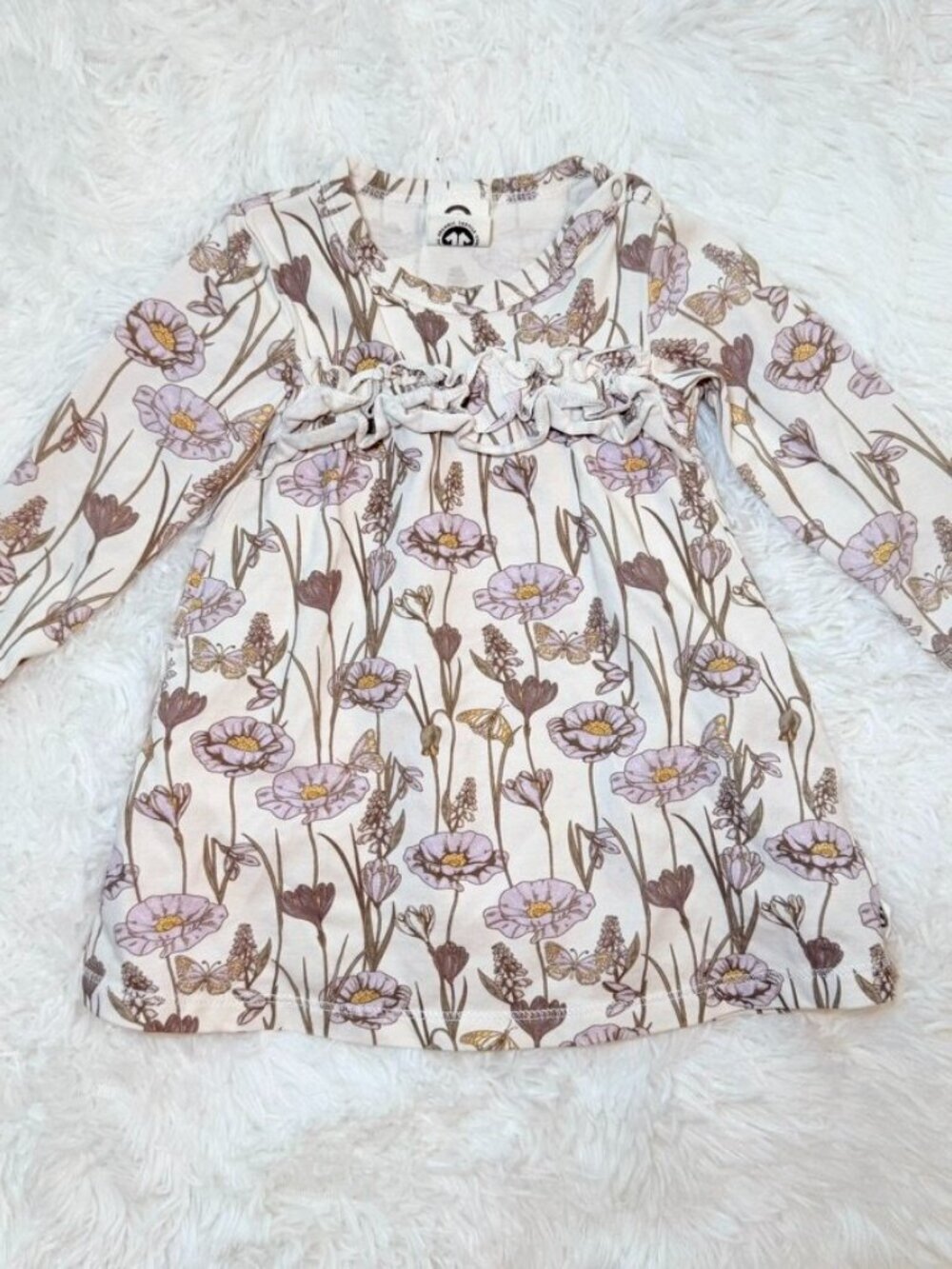 Organic Cotton Floral Baby Dress 3-6M Long Sleeve Musli by Green Cotton